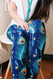 blue peacock buttery Soft Microfiber High Waist Fashion Patterned Celebrity Leggings for Women one size
