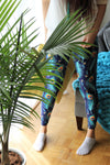 blue peacock buttery Soft Microfiber High Waist Fashion Patterned Celebrity Leggings for Women one size