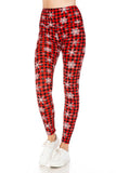 Yoga Waist 5 Inch Red/White Snowflake Print Leggings