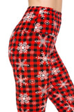 Yoga Waist 5 Inch Red/White Snowflake Print Leggings