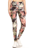 Yoga Waist 5 Inch Olive/Peach Tie Dye Print Leggings