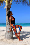 blue orange tribal buttery Soft Microfiber High Waist Fashion Patterned Celebrity Leggings for Women plus size