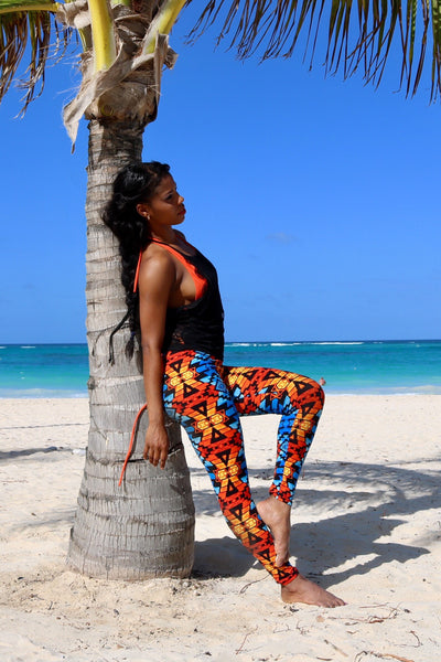 blue orange tribal buttery Soft Microfiber High Waist Fashion Patterned Celebrity Leggings for Women one size